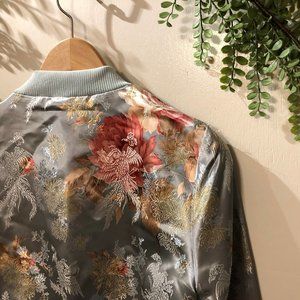 forever 21 silk baby blue embroidered bomber